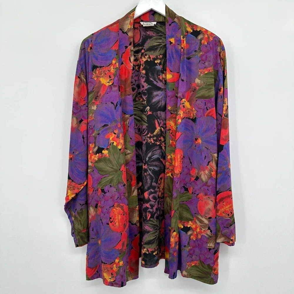 Vintage Jacket Kimono Top Size 16 Pockets‎ Long Sleeve XL 1X Garden Party USA